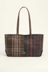 Medium superwax chocolate and green tartan shopper bag