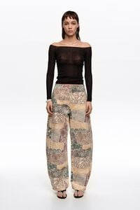 BARREL - Ivory Lace jeans with buckle