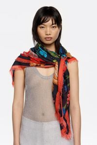 Black botanical flowers shawl