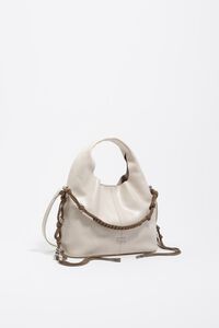 Small ivory leather plaited handle Paper bag