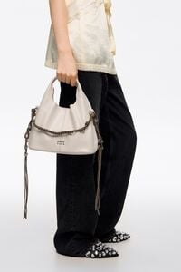 Torebka Paper mała sk&oacute;ra pleciony uchwyt kość słoniowa