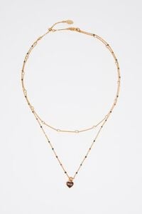 Brown heart logo double-layer chain necklace