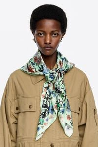 Aquamarine watercolor floral scarf