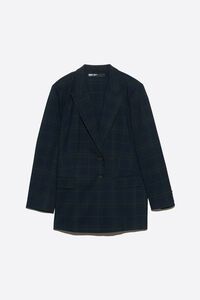 Navy blue checked tailored double-breasted jacket