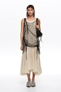 Camisole dress with black mesh overlay