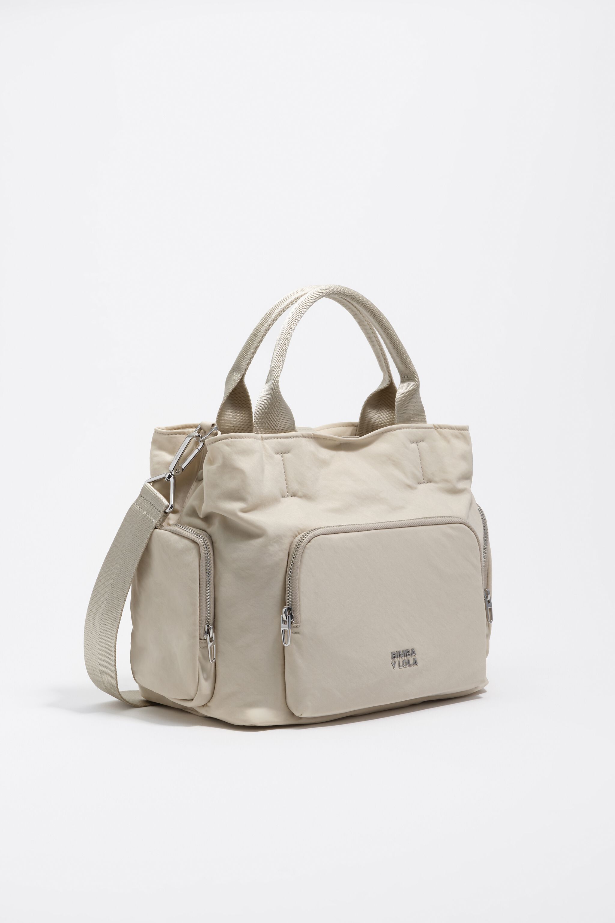 Stone white nylon Pocket crossbody bag