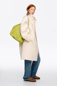 Large split leather shopper bag in lime mock croc