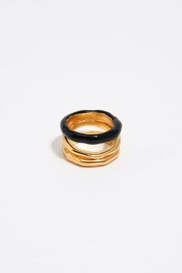 Gold band textured ring with black enamel
