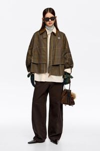 Short khaki checked A-line trench