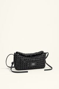 Black plaited leather mini crossbody bag