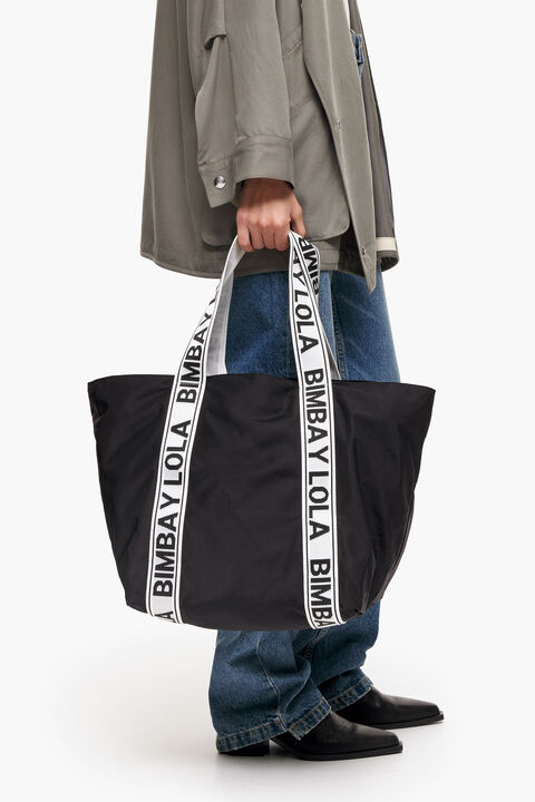 black nylon shopper bag