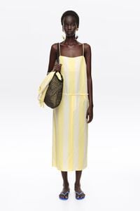Light lime straight linen striped dress
