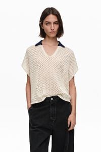 Ivory openwork cotton polo shirt sweater