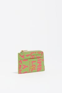 Pink lime print leather card holder/coin purse