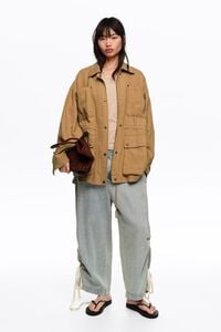 Light blue denim joggers with gathering