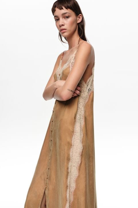 BIMBA Y LOLA Toffee slip dress with contrast lace BIMBA Y LOLA Toffee slip dress with contrast lace