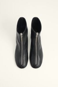 Black leather ankle boot heel zip