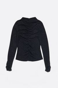 Black ruched T-shirt with rhinestones