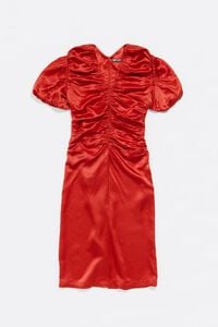 Red ruched midi dress