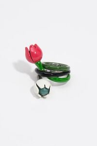 Silver ring with enameled tulips