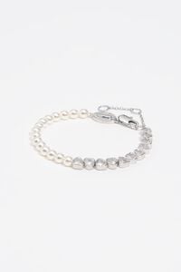 Pearls and crystals silver heart bracelet