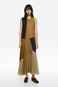 Camel patchwork fluid dress