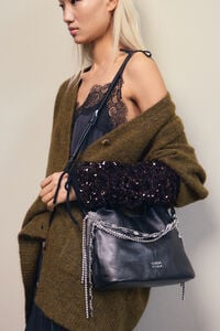 Bolso Party Paper peque&ntilde;o piel negro