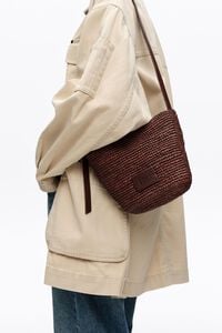 Small walnut raffia plaited bag