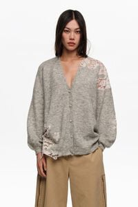 Light gray long lace cardigan