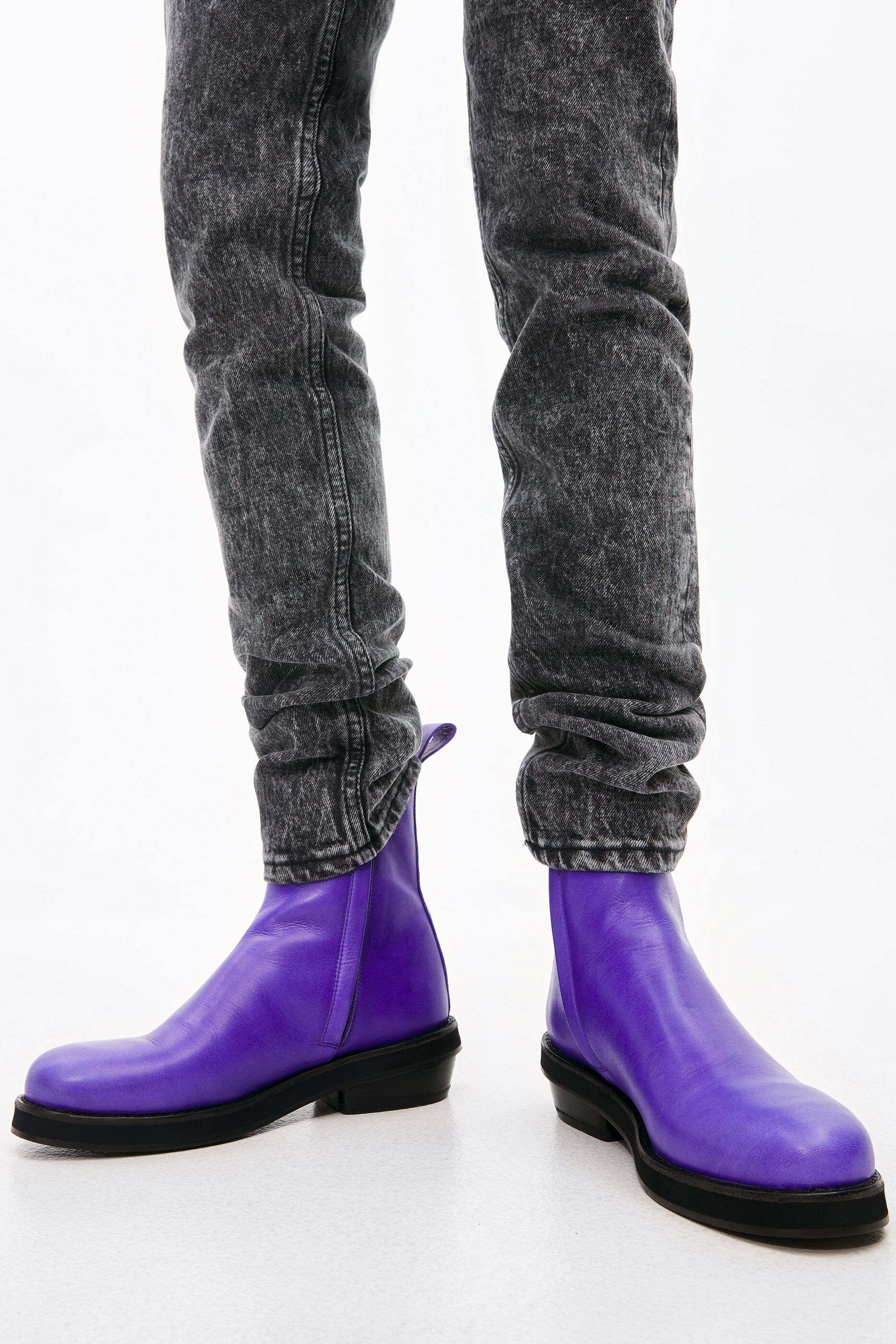 purple leather booties