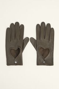 Khaki leather heart glove