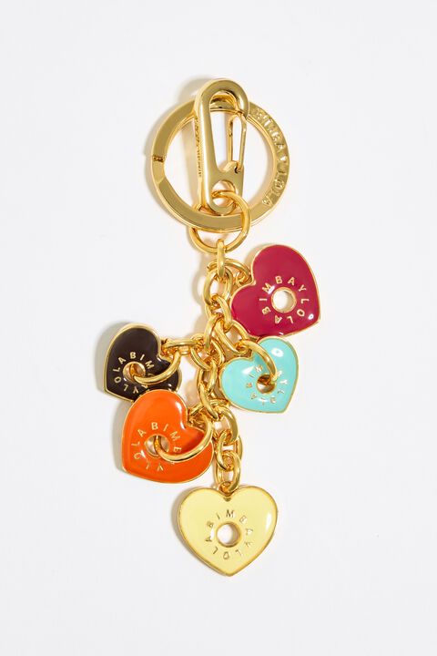 Gold Key Ring Heart with White/Red Diamonds & New York Tag