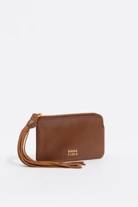 Small cognac fringed leather coin purse