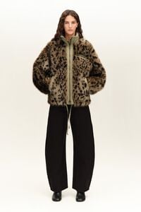 Dark olive reversible Leopard-print faux fur jacket