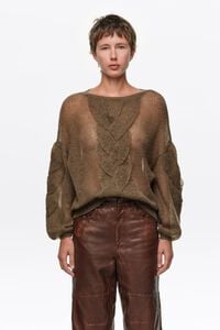 Olive mohair cable knit sweater