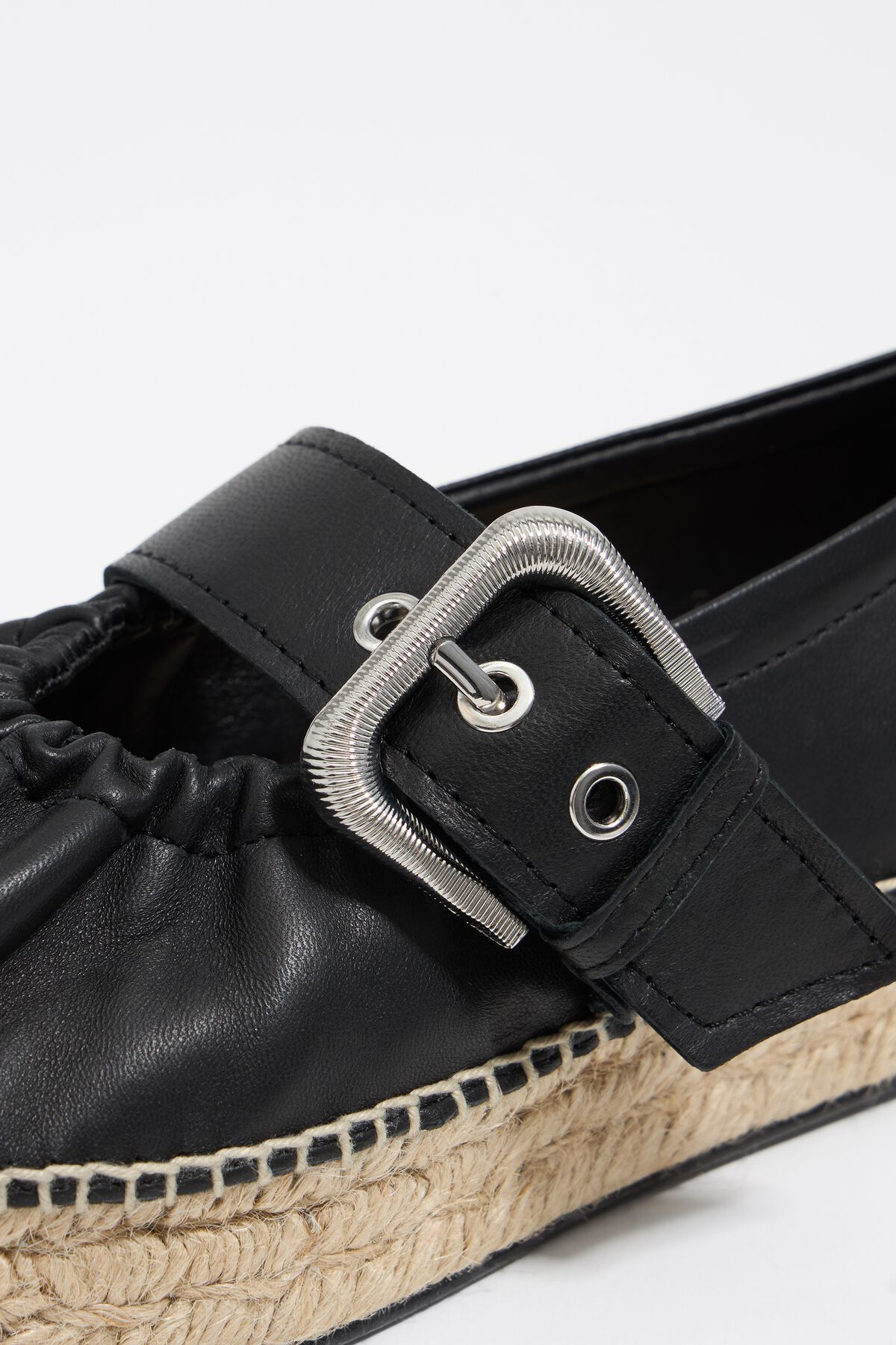 Product image for Black Leather Jute Wedge Sandal