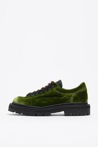 Green velvet lace-up shoe