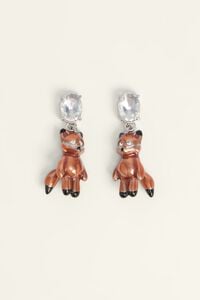 Pendientes zorros esmaltados y cristales plateados