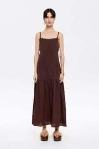 Vestido bimateria tirantes marrón oscuro