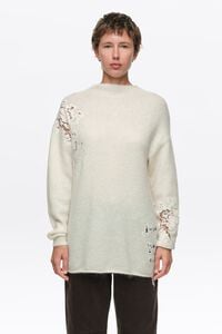 Ivory alpaca high neck sweater with lace detailing