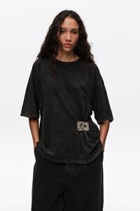 Faded black ruched T-shirt with custom label