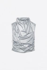 Top fruncido metalizado plateado