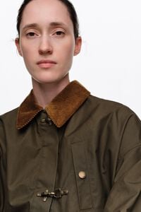 Khaki maxi length waxed trench