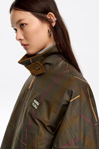 Short khaki checked A-line trench