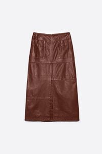 Washed brown leather midi skirt