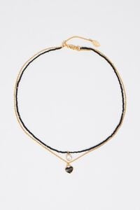 Collar triple coraz&oacute;n logo negro
