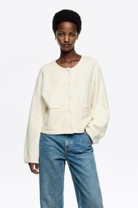 Short straight ivory cardigan