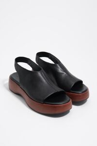 Black leather platform closed-toe sandal