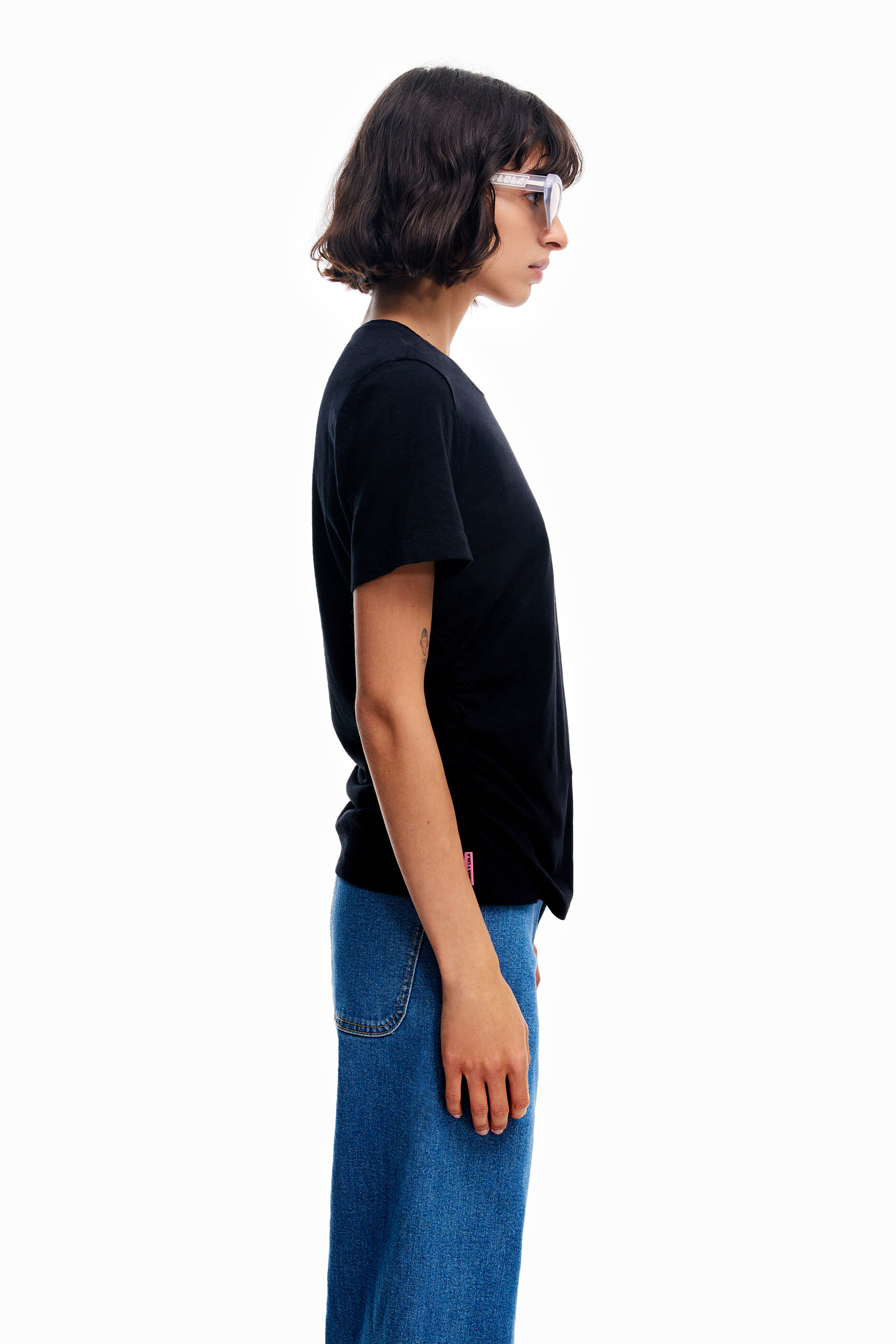 Black ruched T-shirt