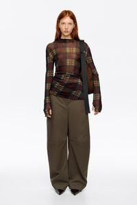 Red checked high neck tulle T-shirt